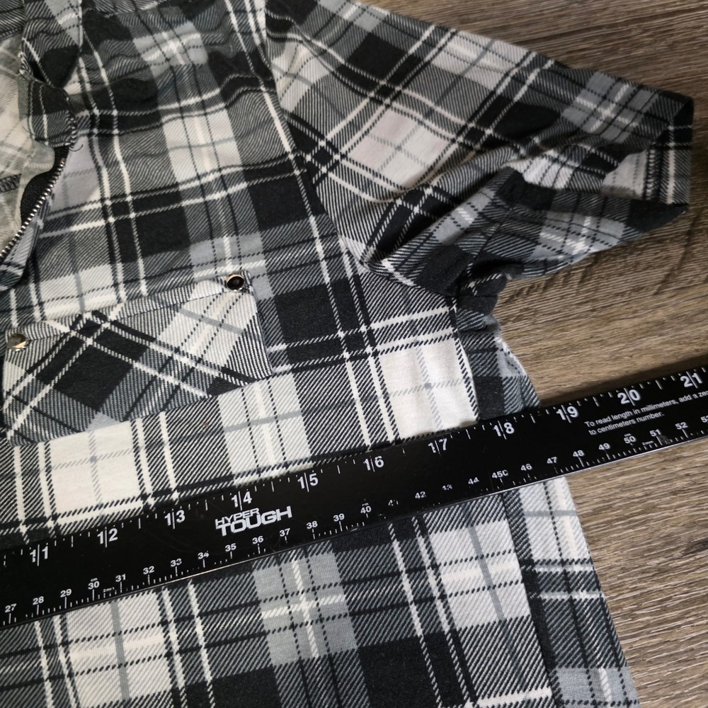 Bulotus Womens Small Short Sleeve Plaid Quarter Zip Top Black White Grey Stretch - Picture 3 of 8